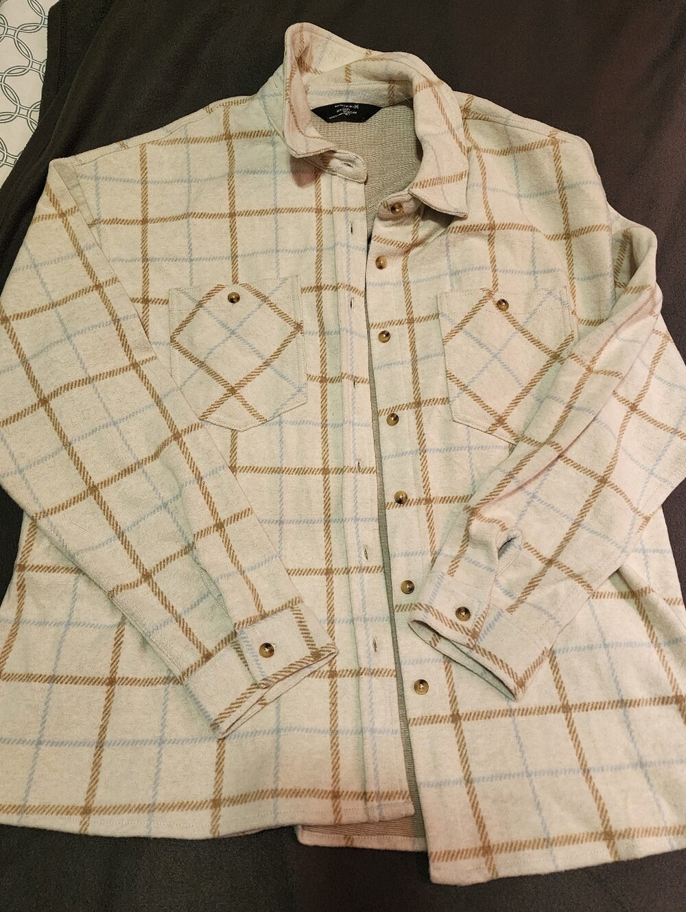 Members Mark Womens Cream Plaid Button-down Shacket Sz LARGE